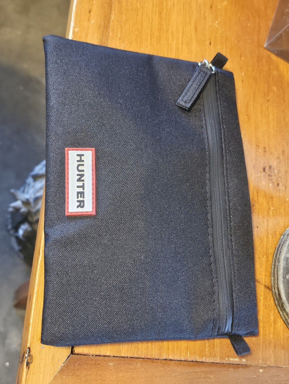 New No Tag Hunter Black Nylon Canvas Cosmetic Pouch Red Logo & Removable Strap